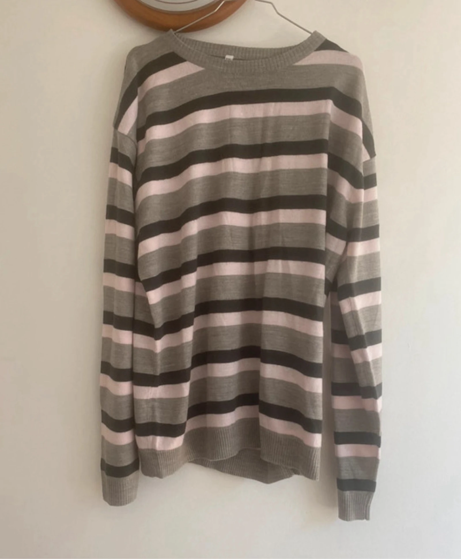 Pull rayé femme XXL - Gris / Noir / Rose pâle - Col rond oversize - 100% Acrylique